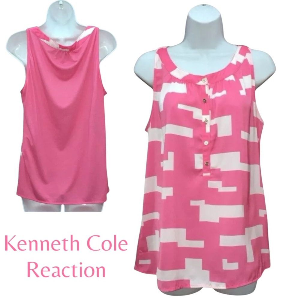 Kenneth Cole Reaction Pink Geometric Sleeveless Top Blouse - Women’s Large - Picture 6 of 10